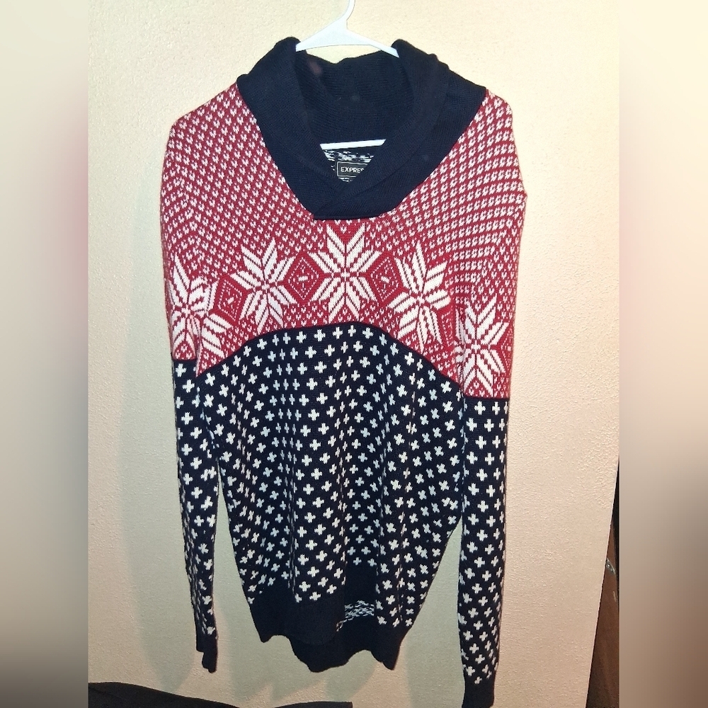 Mens Express Vintage Nordic Snow flake Preppy Christmas Sweater L